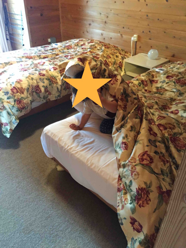 本館のお部屋は、ベッドルームとリビングの２部屋の作り。バストイレ付き。