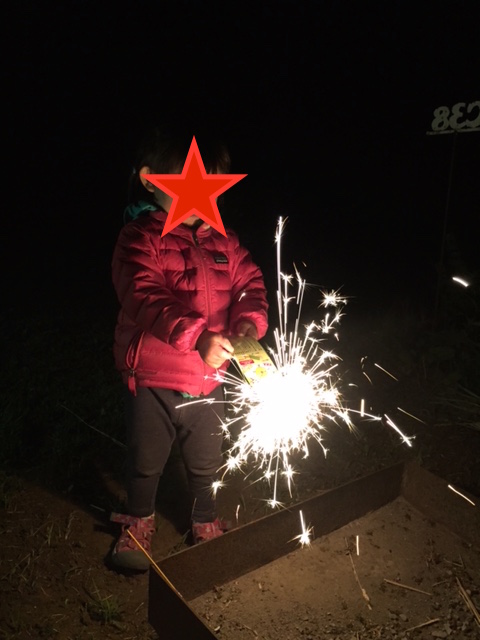 人生初の花火を体験！各サイトに置かれた焚き火台の上ならOK